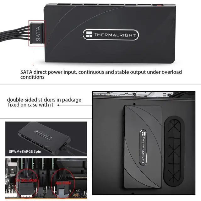 Alt view image 5 of 5 - Fan and ARGB HUB×8 Hub Controller Support 8 Groups of Fans,3Pin PC ARGB Fan Controller,PWM Fan Hub,SATA Power Cord Direct Input(12V 4pin RGB is not Supported),SATA Cable not Included