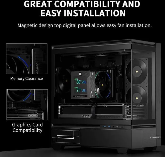 Alt view image 3 of 7 - Phantom Spirit 120 Digital EVO CPU Air Cooler,7 Heat Pipes CPU Cooling,Double Tower Cooling,Support for AM4/AM5/Intel lga1700/115X/1200/1851,Magnetic Attraction-Digital Screen Top Cover