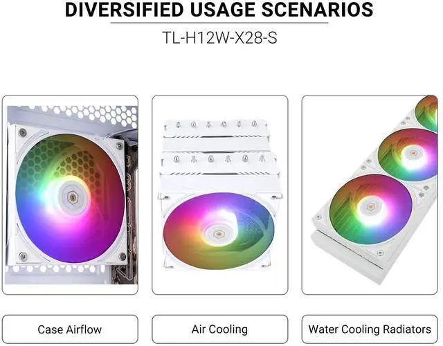 Alt view image 6 of 6 - TL-H12W-X28-S ARGB Computer Case Fan-2150RPM,Quiet CPU Fan,28mm Thickness Cooling Fan ARGB,Desktop CPU Cooler Fan,Compatible with Heatsink Cooler and Case,White