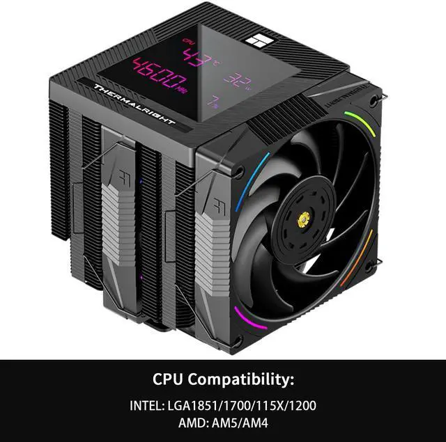 Alt view image 5 of 7 - Phantom Spirit 120 Digital EVO CPU Air Cooler,7 Heat Pipes CPU Cooling,Double Tower Cooling,Support for AM4/AM5/Intel lga1700/115X/1200/1851,Magnetic Attraction-Digital Screen Top Cover