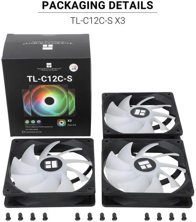 Alt view image 6 of 7 - TL-C12C-S X3 CPU Fan 120mm ARGB Case Cooler Fan, 4pin PWM Silent Computer with S-FDB Bearing Included, up to 1550RPM Cooling Fan3 Quantities