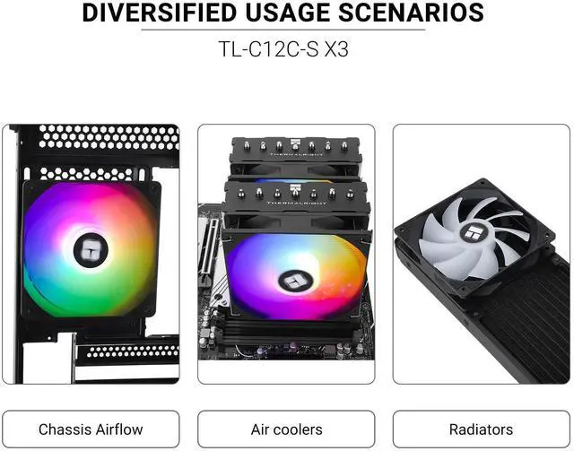 Alt view image 7 of 7 - TL-C12C-S X3 CPU Fan 120mm ARGB Case Cooler Fan, 4pin PWM Silent Computer with S-FDB Bearing Included, up to 1550RPM Cooling Fan3 Quantities