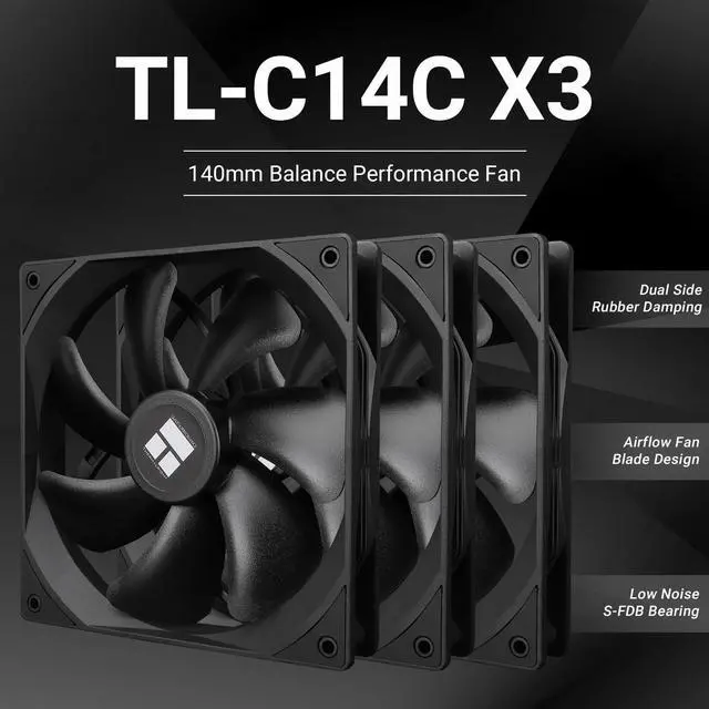 Alt view image 2 of 6 - TL-C14C X3 CPU Case Fan 140mm, PWM Fan Silent Computer CPU Fan with 1500RPM Speed, CPU Cooling Black Fan,3 Quantities