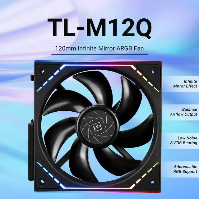 Alt view image 2 of 5 - TL-M12Q CPU Fan 120mm Case Cooler, PWM Connector Silent Computer Cooling with S-FDB Bearing,PC Fan with ARGB Mirror Light Effect,Low Noise,Building Blocks Version PC Fan