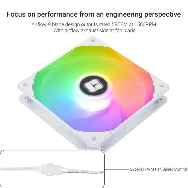 Alt view image 3 of 7 - TL-C12RW-S V2 CPU Fan 120mm ARGB Case Cooler Fan, 4pin PWM Connector Silent Computer Fan with S-FDB Bearing Included,up to 1500RPM Cooling Fan(White ARGB)