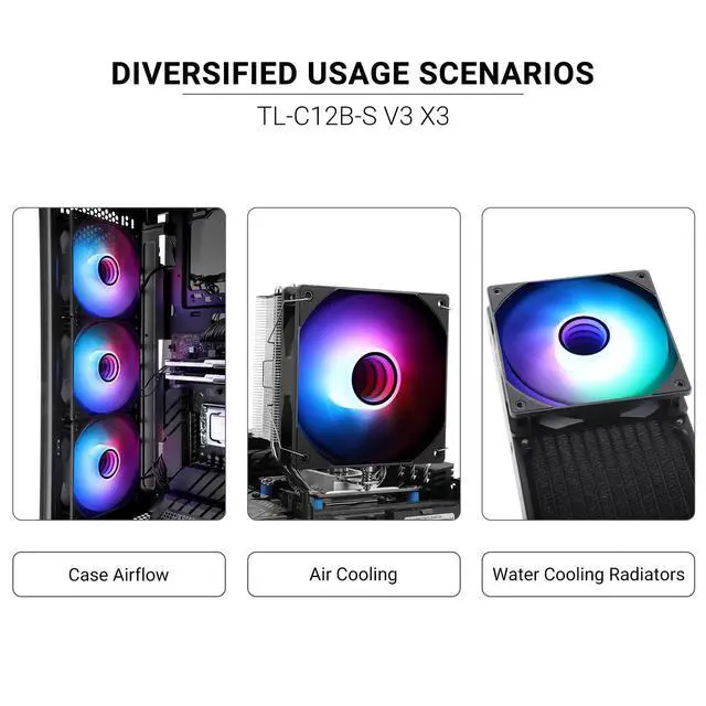 Alt view image 6 of 6 - TL-C12B-S V3 CPU Fan 120mm Case Cooler Fan ARGB, 4pin PWM Connector Silent Computer Fan with S-FDB Bearing,Desktop Cooling Fan has ARGB Mirror Light Effect (3-Pack Fans)