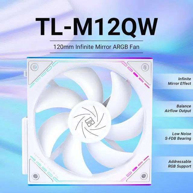 Alt view image 2 of 5 - TL-M12QW CPU Fan 120mm Case Cooler, PWM Connector Silent Computer Cooling with S-FDB Bearing,PC Fan with ARGB Mirror Light Effect,Low Noise,Building Blocks Version PC Fan