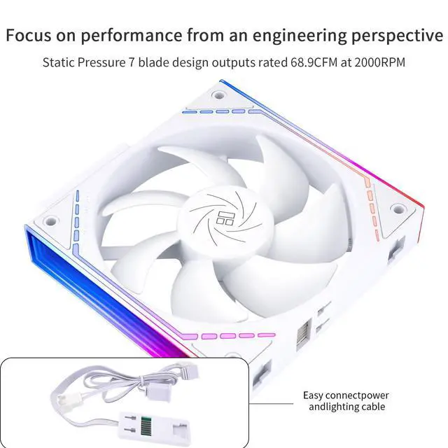 Alt view image 3 of 5 - TL-M12QW CPU Fan 120mm Case Cooler, PWM Connector Silent Computer Cooling with S-FDB Bearing,PC Fan with ARGB Mirror Light Effect,Low Noise,Building Blocks Version PC Fan
