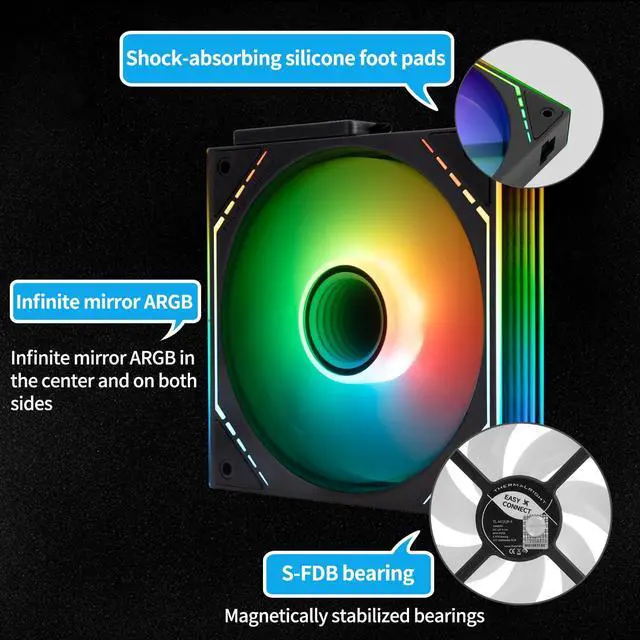 Alt view image 2 of 6 - TL-M12QR-S X3 Reverse CPU Fan Building Blocks 120mm Case Cooler, PWM Connector Silent Computer Cooling with ARGB Light,Wireless Splicing PC Fan with ARGB Mirror Light Effect,Low Noise
