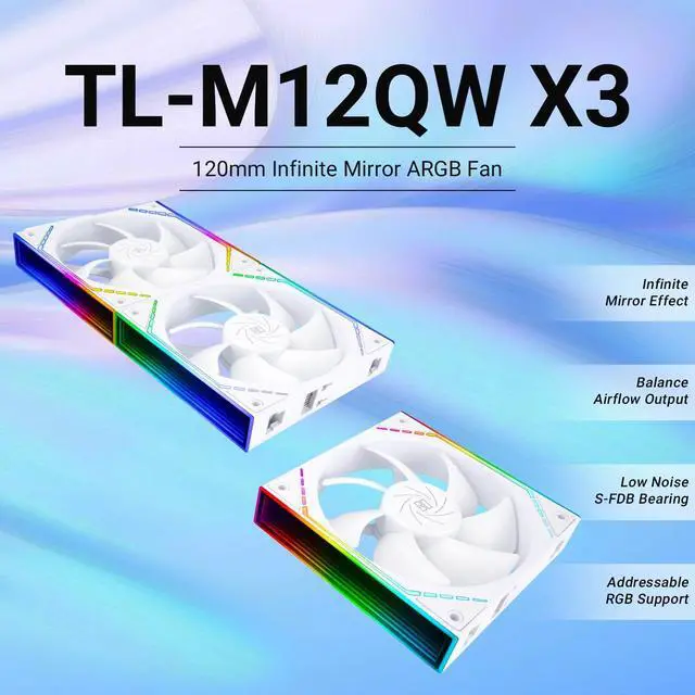 Alt view image 2 of 6 - TL-M12QW X3 White CPU Fan 120mm Case Fan 2000RPM High AirflowBuilding Blocks Version, ARGB Daisy-Chain,Wireless Splicing PC Fan with ARGB Mirror Light Effect
