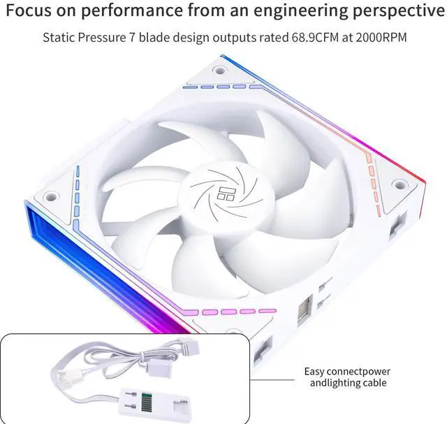 Alt view image 3 of 6 - TL-M12QW X3 White CPU Fan 120mm Case Fan 2000RPM High AirflowBuilding Blocks Version, ARGB Daisy-Chain,Wireless Splicing PC Fan with ARGB Mirror Light Effect