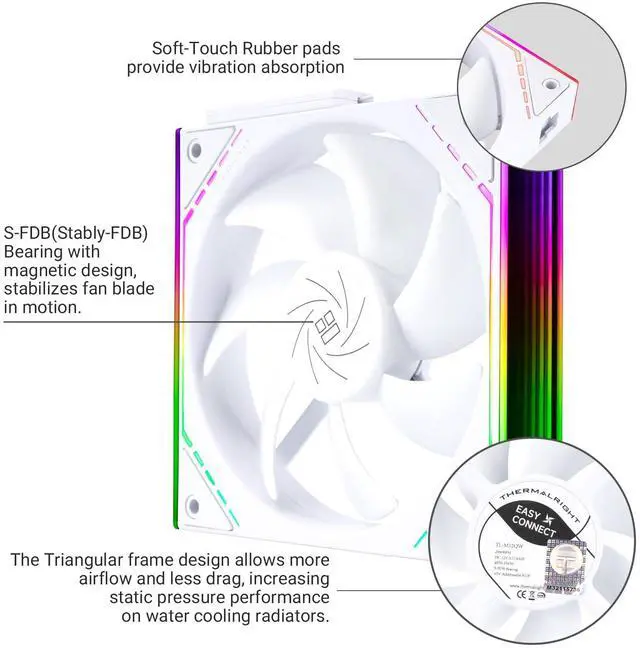 Alt view image 4 of 6 - TL-M12QW X3 White CPU Fan 120mm Case Fan 2000RPM High AirflowBuilding Blocks Version, ARGB Daisy-Chain,Wireless Splicing PC Fan with ARGB Mirror Light Effect