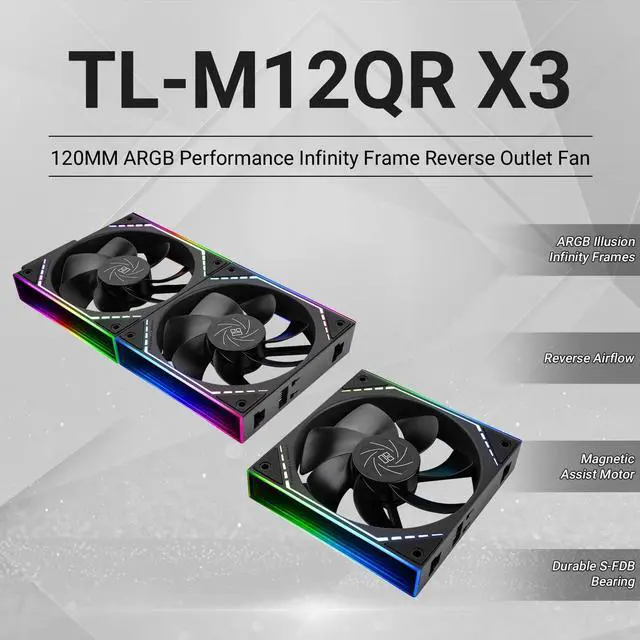 Alt view image 2 of 5 - TL-M12QR X3 Case Fan Wireless Splicing, CPU Cooler Comes with ARGB Mirror Light Effect,PC PWM Silent Cooling with 1500RPM Speed, Building Blocks Version Reverse CPU Cooler Fan