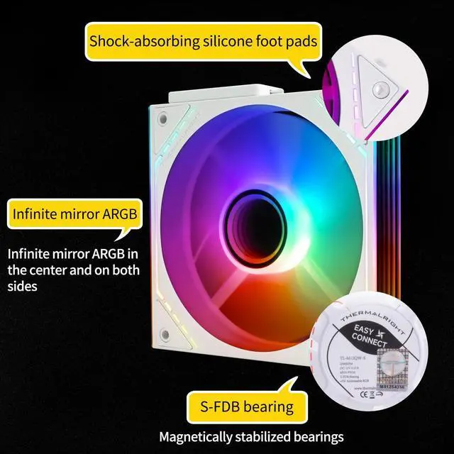 Alt view image 2 of 7 - TL-M12QRW-S X3 Reverse CPU Fan Building Blocks 120mm Case Cooler, PWM Connector Silent Computer Cooling with ARGB Light,Wireless Splicing PC Fan with ARGB Mirror Light Effect,Low Noise
