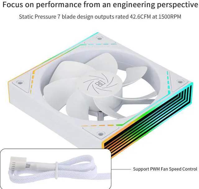 Alt view image 3 of 6 - TL-M12RW CPU Fan 120mm Case Cooler Fan ARGB, 4pin PWM Connector Silent Computer Fan with S-FDB Bearing,Desktop Cooling Fan has Side ARGB Mirror Light Effect, (TL-M12RW)