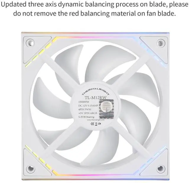 Alt view image 6 of 6 - TL-M12RW CPU Fan 120mm Case Cooler Fan ARGB, 4pin PWM Connector Silent Computer Fan with S-FDB Bearing,Desktop Cooling Fan has Side ARGB Mirror Light Effect, (TL-M12RW)