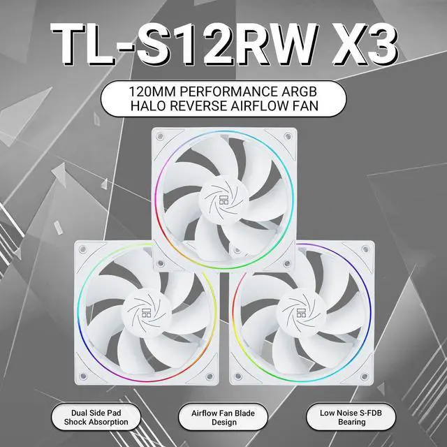 Alt view image 2 of 5 - TL-S12RW X3 CPU Fan 120mm Reverse Fan Case Cooler Fan Comes with ARGB Lighting,CPU Cooling Fan with 1500RPM Speed,White PC PWM Silent Computer Fan,Set of Fans