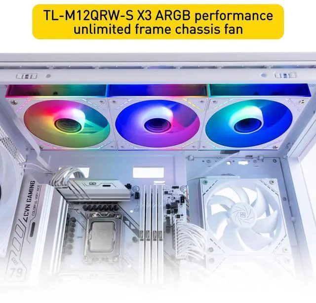 Alt view image 7 of 7 - TL-M12QRW-S X3 Reverse CPU Fan Building Blocks 120mm Case Cooler, PWM Connector Silent Computer Cooling with ARGB Light,Wireless Splicing PC Fan with ARGB Mirror Light Effect,Low Noise