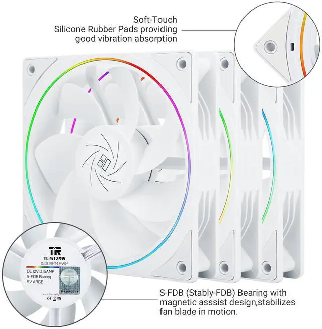 Alt view image 4 of 5 - TL-S12RW X3 CPU Fan 120mm Reverse Fan Case Cooler Fan Comes with ARGB Lighting,CPU Cooling Fan with 1500RPM Speed,White PC PWM Silent Computer Fan,Set of Fans