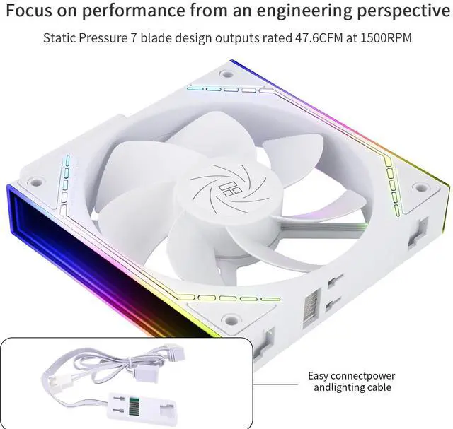Alt view image 3 of 6 - TL-M12QRW X3 Case Fan Wireless Splicing CPU Cooler Comes with ARGB Mirror Light Effect,PC PWM Silent Cooling with 1500RPM Speed,Building Blocks Version CPU Cooler Fan (120mm, White)