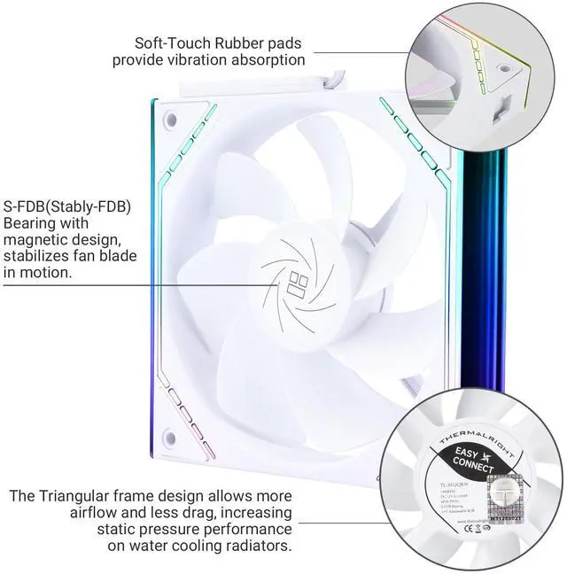 Alt view image 4 of 6 - TL-M12QRW X3 Case Fan Wireless Splicing CPU Cooler Comes with ARGB Mirror Light Effect,PC PWM Silent Cooling with 1500RPM Speed,Building Blocks Version CPU Cooler Fan (120mm, White)