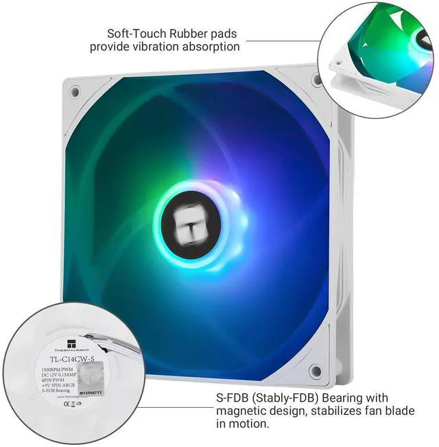 Alt view image 4 of 6 - TL-C14CW-S CPU Fan,with High Speed 1500RPM,14CM Quiet PWM Fan,Computer Case Cooling Fan(White)