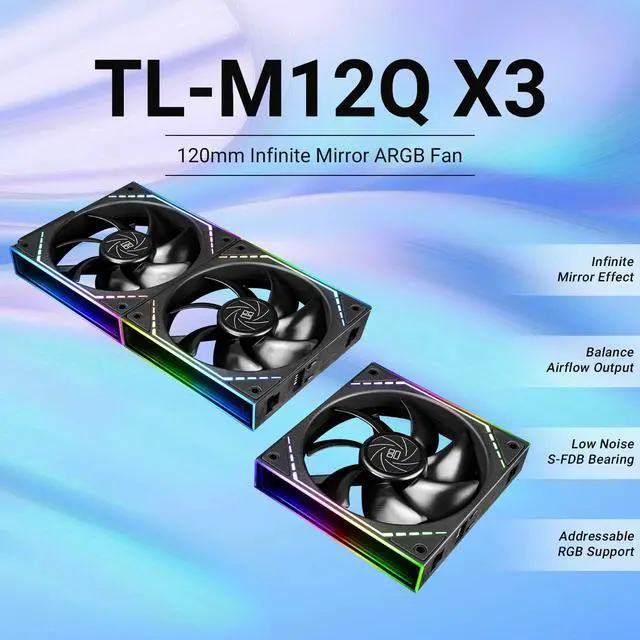 Alt view image 2 of 7 - TL-M12Q X3 Black Wireless Splicing CPU Fan2000RPM High Airflow, 120mm Case Fan, ARGB Daisy-ChainBuilding Blocks Version PC Fan with ARGB Mirror Light Effect