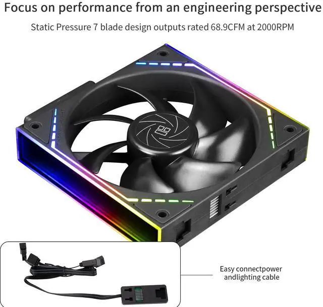 Alt view image 3 of 7 - TL-M12Q X3 Black Wireless Splicing CPU Fan2000RPM High Airflow, 120mm Case Fan, ARGB Daisy-ChainBuilding Blocks Version PC Fan with ARGB Mirror Light Effect