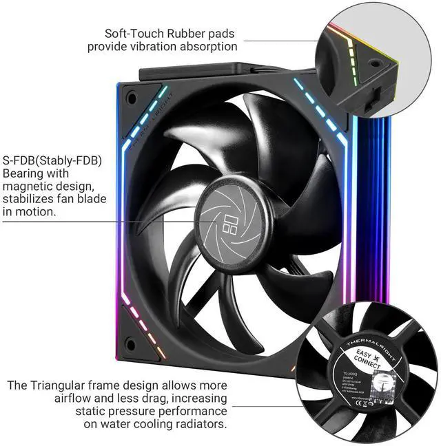 Alt view image 4 of 7 - TL-M12Q X3 Black Wireless Splicing CPU Fan2000RPM High Airflow, 120mm Case Fan, ARGB Daisy-ChainBuilding Blocks Version PC Fan with ARGB Mirror Light Effect