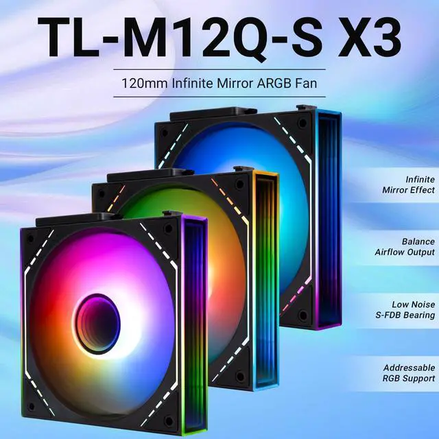 Alt view image 2 of 7 - TL-M12Q-S X3 Wireless Splicing Case Fan-120mm Quiet,Infinity Mirror ARGB Lighting Effects,New Power Chip Module Simplifies Wiring Management,3-Packs Building Blocks Fan