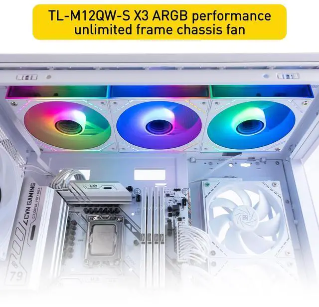 Alt view image 6 of 6 - TL-M12QW-S X3 Wireless Splicing Case Fan-120mm Quiet,Infinity Mirror ARGB Lighting Effects,New Power Chip Module Simplifies Wiring Management,3-Packs Building Blocks Fan-White