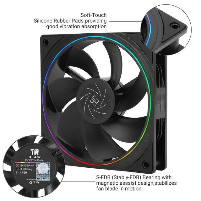 Alt view image 4 of 4 - TL-S12R X3 CPU Fan 120mm Reverse Fan Case Cooler Fan Comes with ARGB Lighting,CPU Cooling Fan with 1500RPM Speed,Black PC PWM Silent Computer Fan,Set of Fans