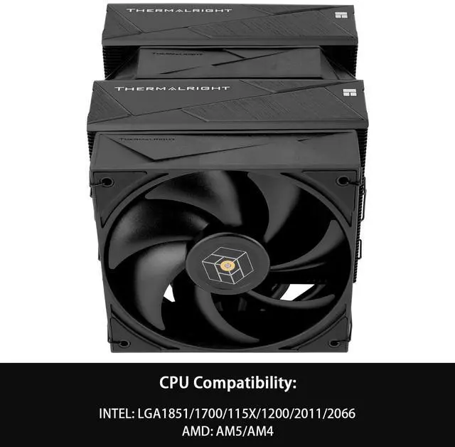 Alt view image 3 of 6 - Royal Pretor 130 Black CPU Cooler,158mm High, Dual Towers and Dual PWM Fans, 6 Heat Pipes Computer Radiator,PC Cooling for AM4/AM5,Intel LGA 1700/1851/1150/1151/1200/2011(RP130 Black)