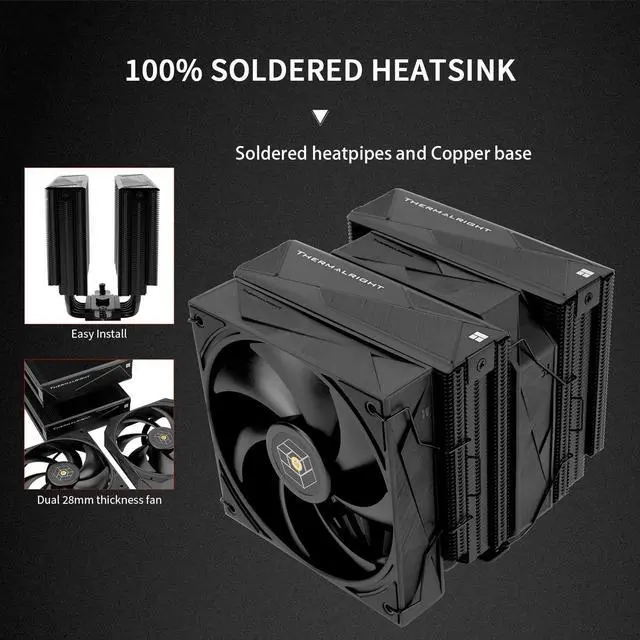 Alt view image 6 of 6 - Royal Pretor 130 Black CPU Cooler,158mm High, Dual Towers and Dual PWM Fans, 6 Heat Pipes Computer Radiator,PC Cooling for AM4/AM5,Intel LGA 1700/1851/1150/1151/1200/2011(RP130 Black)
