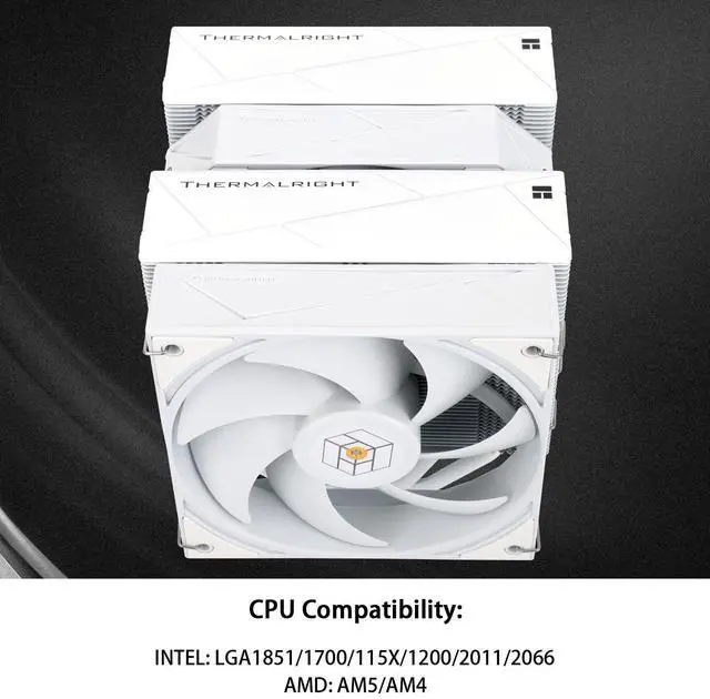 Alt view image 3 of 6 - Royal Pretor 130 White CPU Cooler, Heatsink CPU Cooling, TL-H12W-X28 and TL-HD13W-X28 Fan, Compatible with Intel LGA115X/1200/2011/1700/1851;AM4/AM5 Platforms,Desktop Tower Cooling