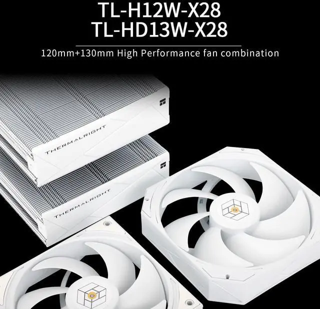Alt view image 5 of 6 - Royal Pretor 130 White CPU Cooler, Heatsink CPU Cooling, TL-H12W-X28 and TL-HD13W-X28 Fan, Compatible with Intel LGA115X/1200/2011/1700/1851;AM4/AM5 Platforms,Desktop Tower Cooling