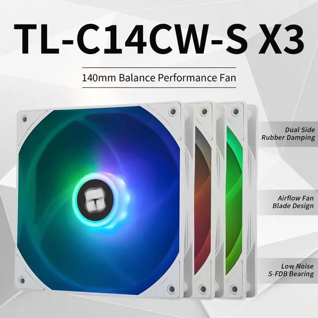 Alt view image 2 of 6 - TL-C14CW-S X3 14CM Silent Cooling Fan,White Compurter Cooling Fan,CPU Coolers with 1500RPM High Speed,4-Pin PWM Connector,3 Quantities