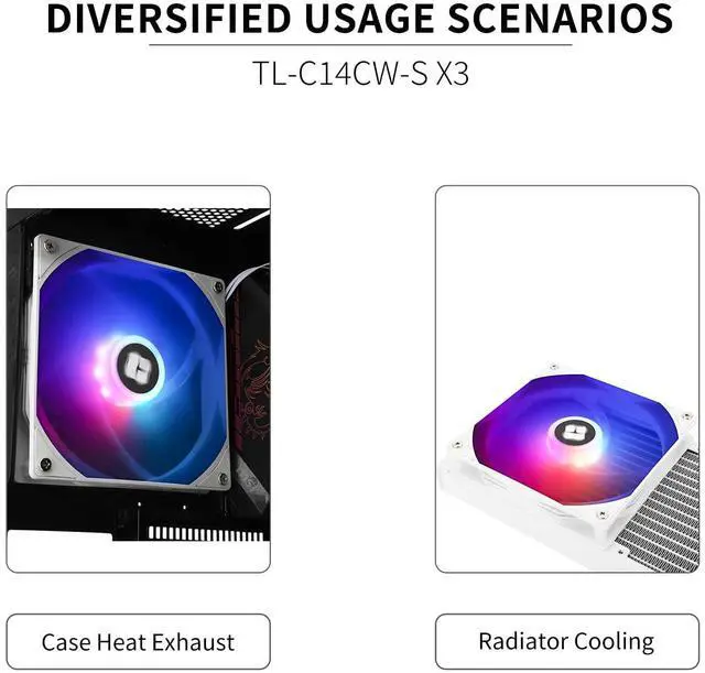 Alt view image 6 of 6 - TL-C14CW-S X3 14CM Silent Cooling Fan,White Compurter Cooling Fan,CPU Coolers with 1500RPM High Speed,4-Pin PWM Connector,3 Quantities