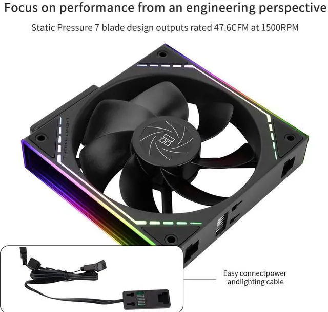 Alt view image 3 of 5 - TL-M12QR CPU Fan 120mm Case Cooler, PWM Connector Silent Computer Cooling with S-FDB Bearing,PC Fan with ARGB Mirror Light Effect,Low Noise,Building Blocks Version PC Fan
