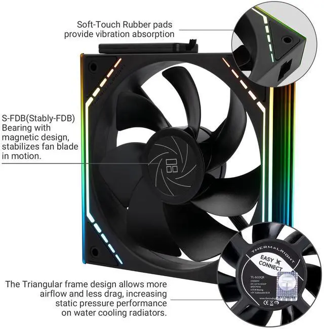Alt view image 4 of 5 - TL-M12QR CPU Fan 120mm Case Cooler, PWM Connector Silent Computer Cooling with S-FDB Bearing,PC Fan with ARGB Mirror Light Effect,Low Noise,Building Blocks Version PC Fan