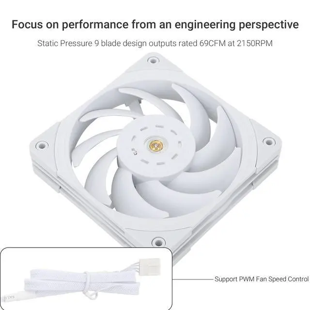 Alt view image 3 of 6 - TL-B12W 120mm CPU Cooler Fan, Computer Case Fan, PWM Control, 2150RPM, Static-Pressure Performance Fan for S-FDB Bearing(White)