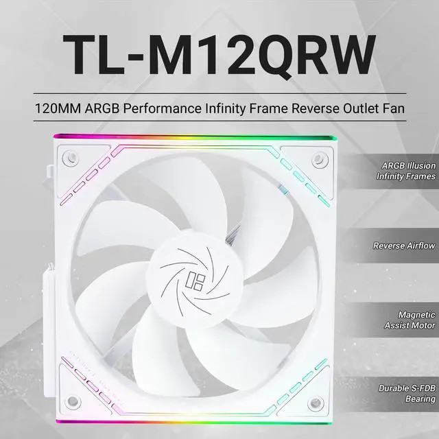 Alt view image 2 of 5 - TL-M12QRW CPU Fan 120mm Case Cooler, PWM Connector Silent Computer Cooling with S-FDB Bearing,PC Fan with ARGB Mirror Light Effect,Low Noise,Building Blocks Version PC Fan