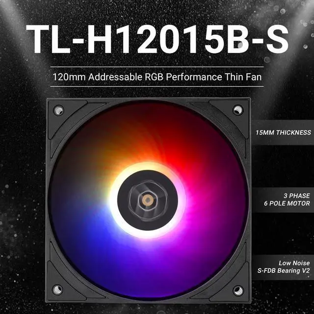 Alt view image 2 of 7 - TL-H12015B-S Thin Computer Case Fan-1900RPM, CPU Fan, 15mm Slimline Cooling Fan, 12cm CPU Cooler Fan,5V ARGB,Compatible with Desktop Heatsink Cooler and Case