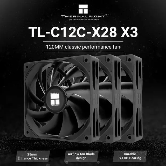 Alt view image 2 of 7 - TL-C12C-X28 X3 CPU Fan,Black Cooling Fan, PC Fan with 1550RPM Speed,120mm Computer Case Cooler Fan,PWM Control Fan for Case and Liquid Cooler & CPU Cooling,28mm Thickness