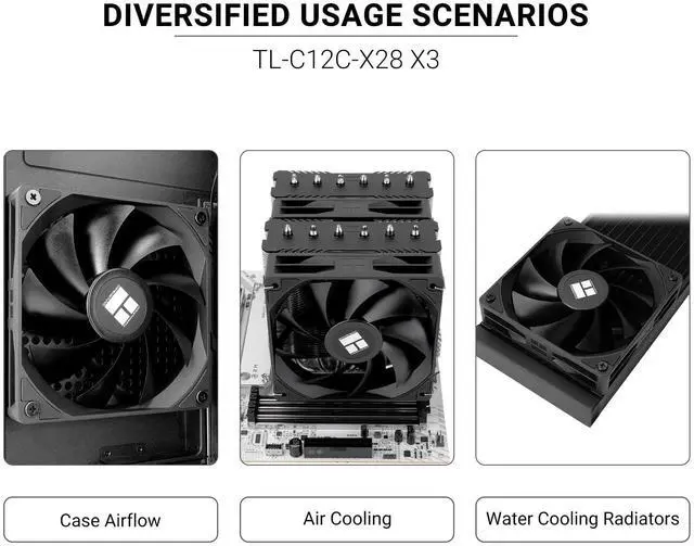 Alt view image 7 of 7 - TL-C12C-X28 X3 CPU Fan,Black Cooling Fan, PC Fan with 1550RPM Speed,120mm Computer Case Cooler Fan,PWM Control Fan for Case and Liquid Cooler & CPU Cooling,28mm Thickness
