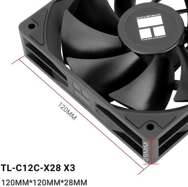 Alt view image 6 of 7 - TL-C12C-X28 X3 CPU Fan,Black Cooling Fan, PC Fan with 1550RPM Speed,120mm Computer Case Cooler Fan,PWM Control Fan for Case and Liquid Cooler & CPU Cooling,28mm Thickness