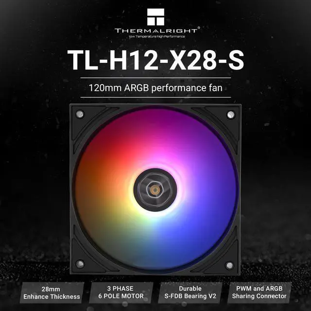 Alt view image 2 of 7 - TL-H12-X28-S Thin Computer Case Fan-2150RPM, CPU ARGB Fan, Quiet 28mm Thickness Cooling Fan, Desktop CPU Cooler Fan,Compatible with Heatsink Cooler and Case