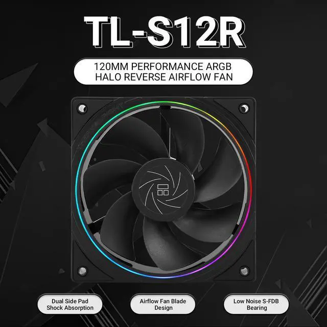 Alt view image 2 of 5 - TL-S12R CPU Cooling Fan 120mm With ARGB Lighting, 1500RPM Speed, Black PC PWM Silent Computer Case Cooler