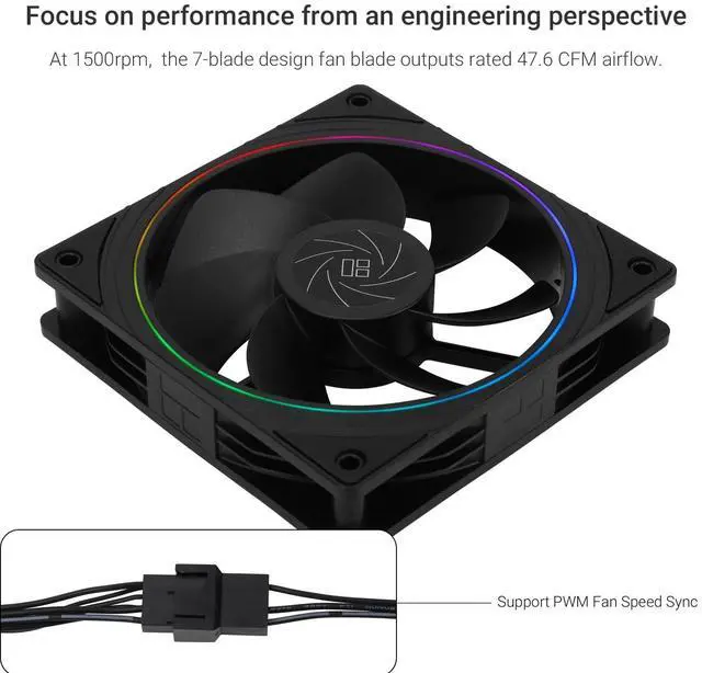Alt view image 3 of 5 - TL-S12R CPU Cooling Fan 120mm With ARGB Lighting, 1500RPM Speed, Black PC PWM Silent Computer Case Cooler