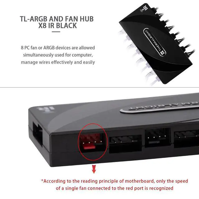 Alt view image 4 of 6 - ARGB and Fan HUB X8 IR Black Hub Controller Support 8 Groups of CPU Fans,3Pin PC ARGB Controller and 4Pin PWM Fan,with LED Remote Control, SATA Power Cord Direct Input